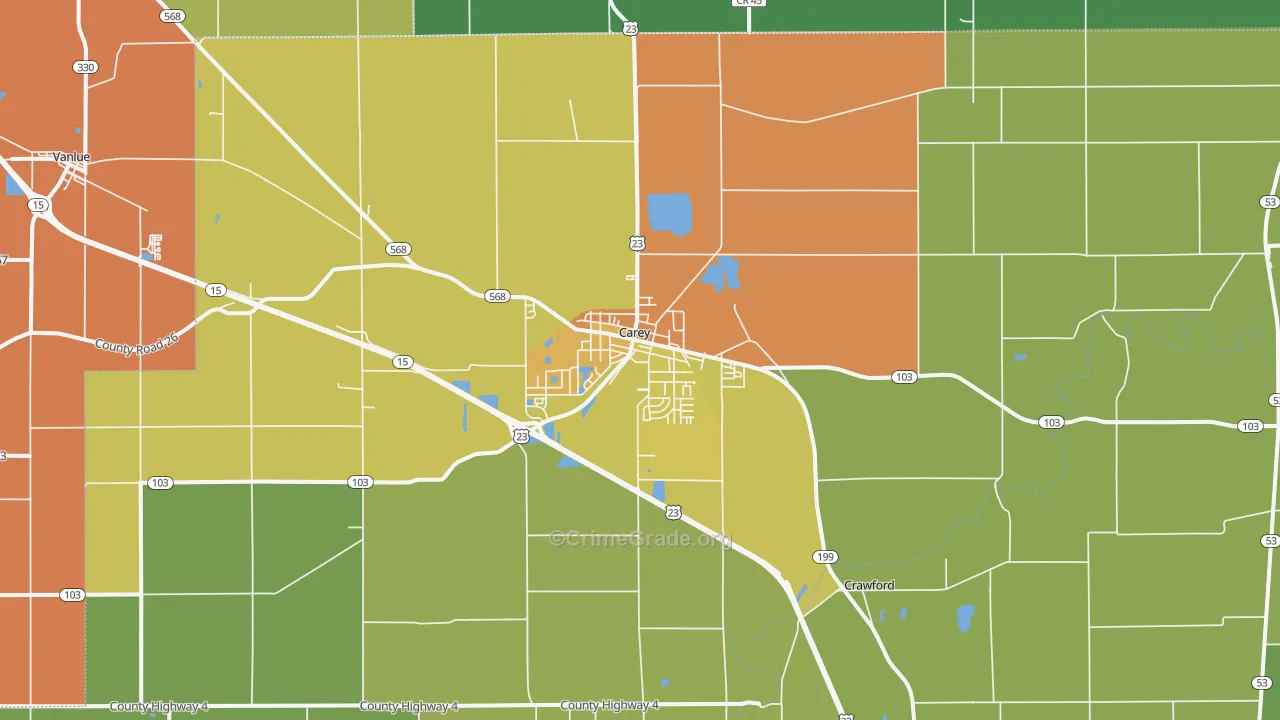 Carey, OH Map of Murder Rates