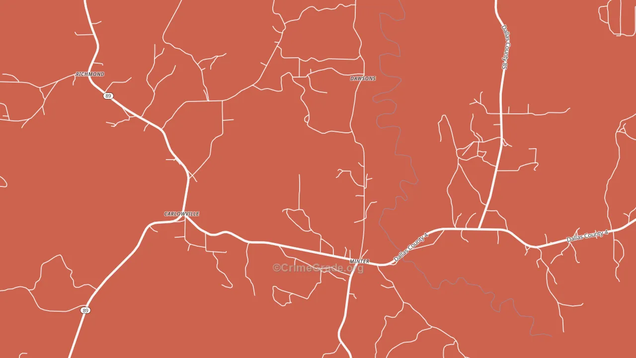 Carlowville, AL Map of Murder Rates