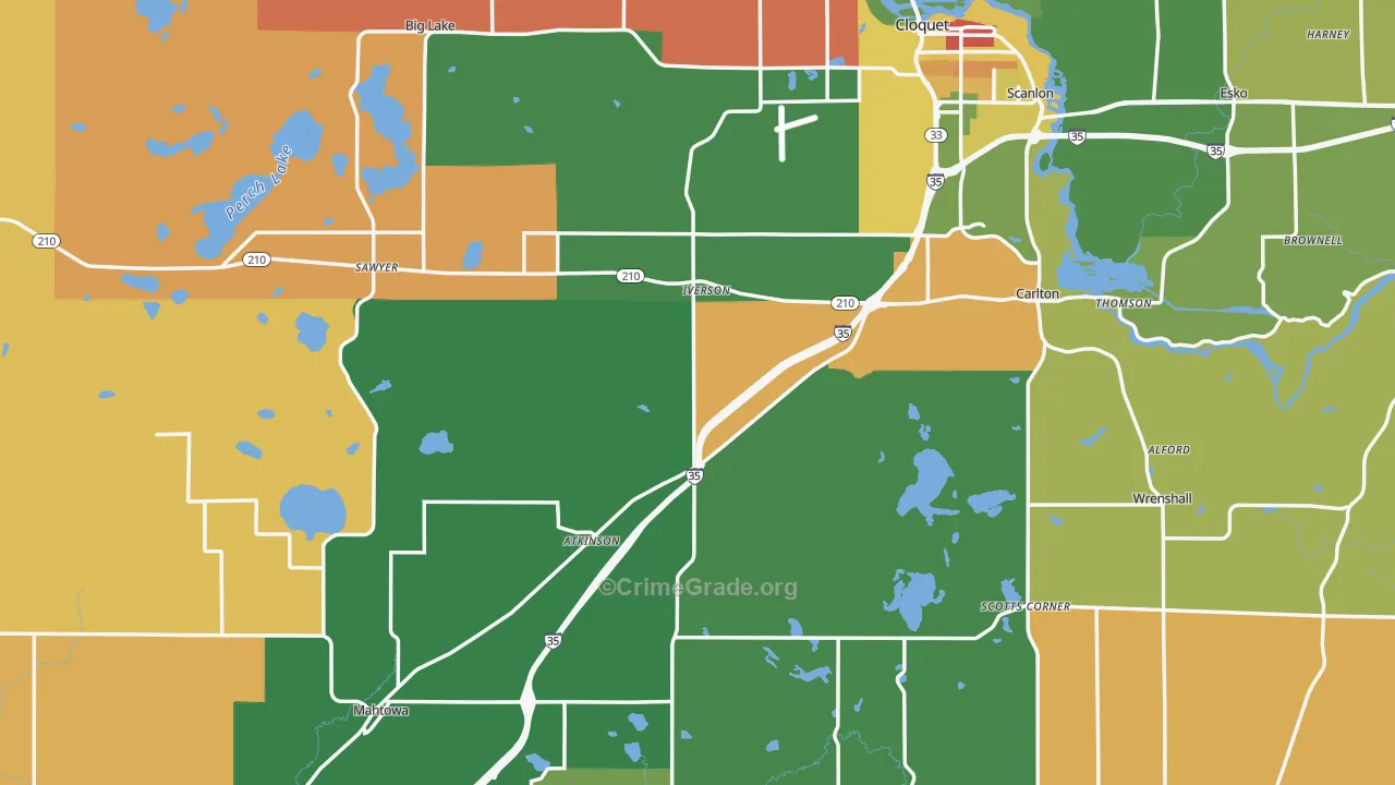 Carlton County, MN Map of Murder Rates