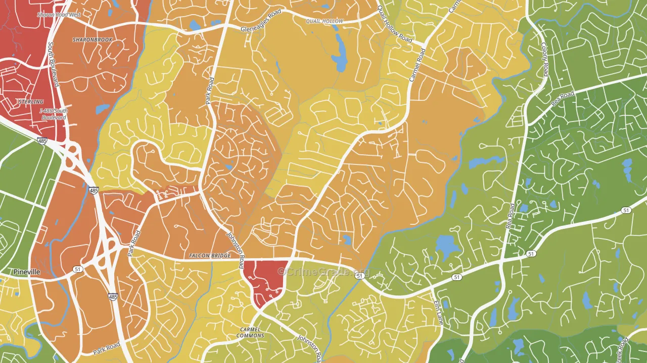 Carmel, Charlotte, NC Map of Murder Rates