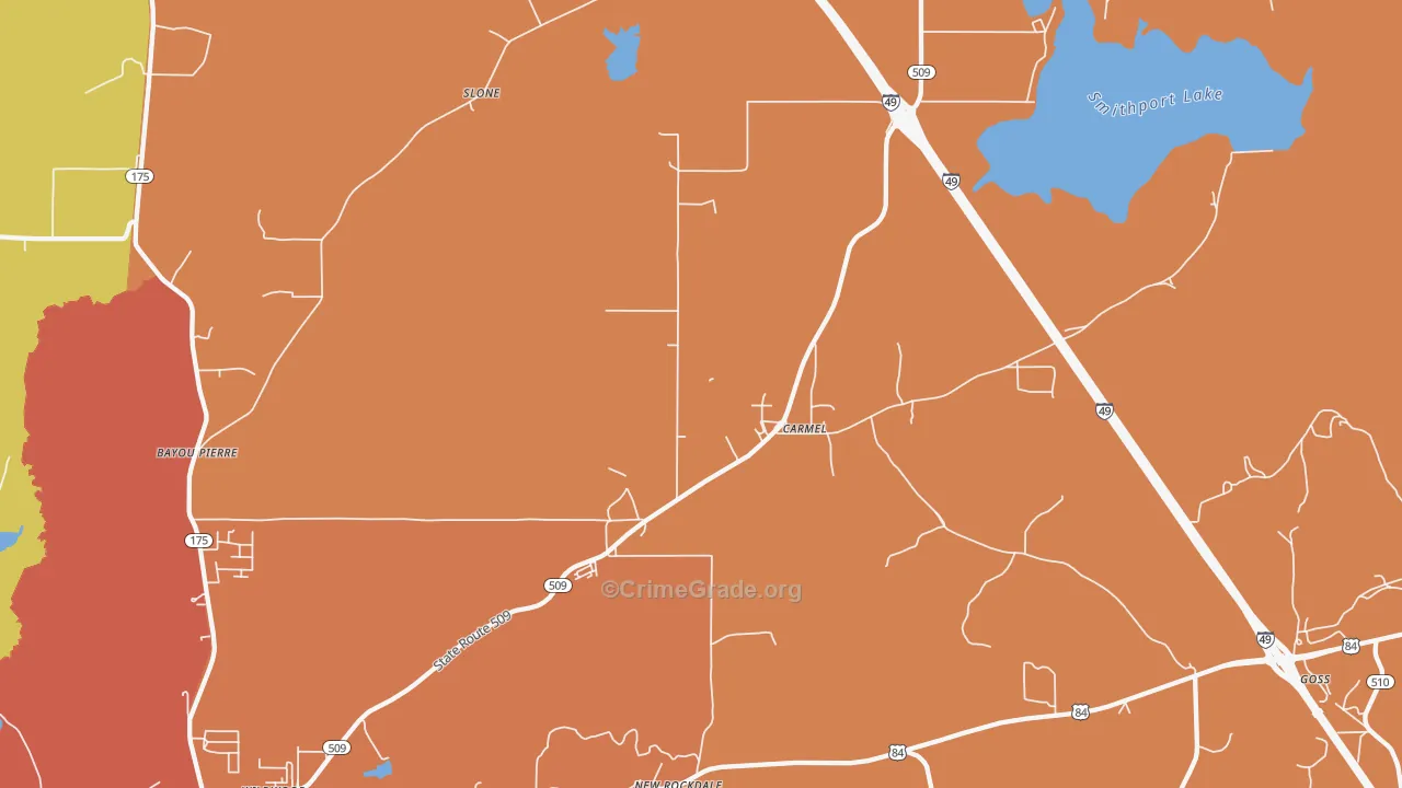 Carmel, LA Map of Murder Rates