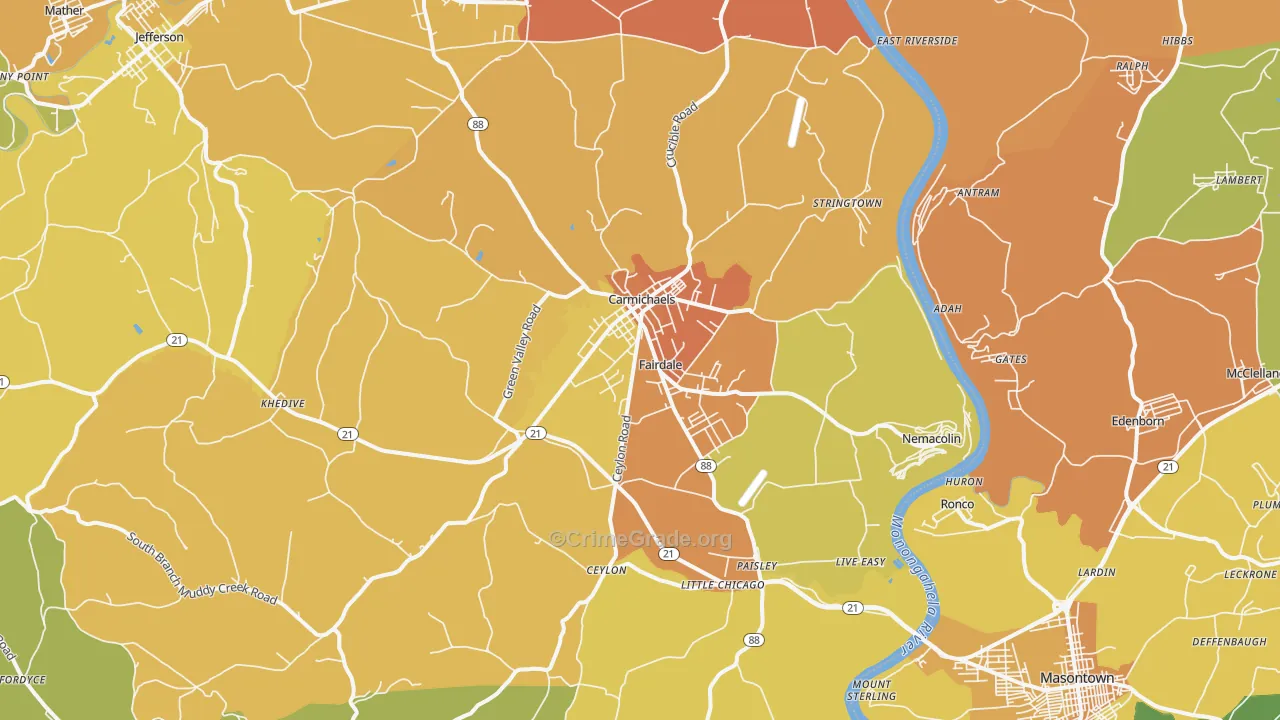 Carmichaels, PA Map of Murder Rates