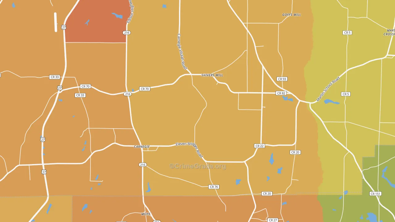 Carnegie, GA Map of Murder Rates