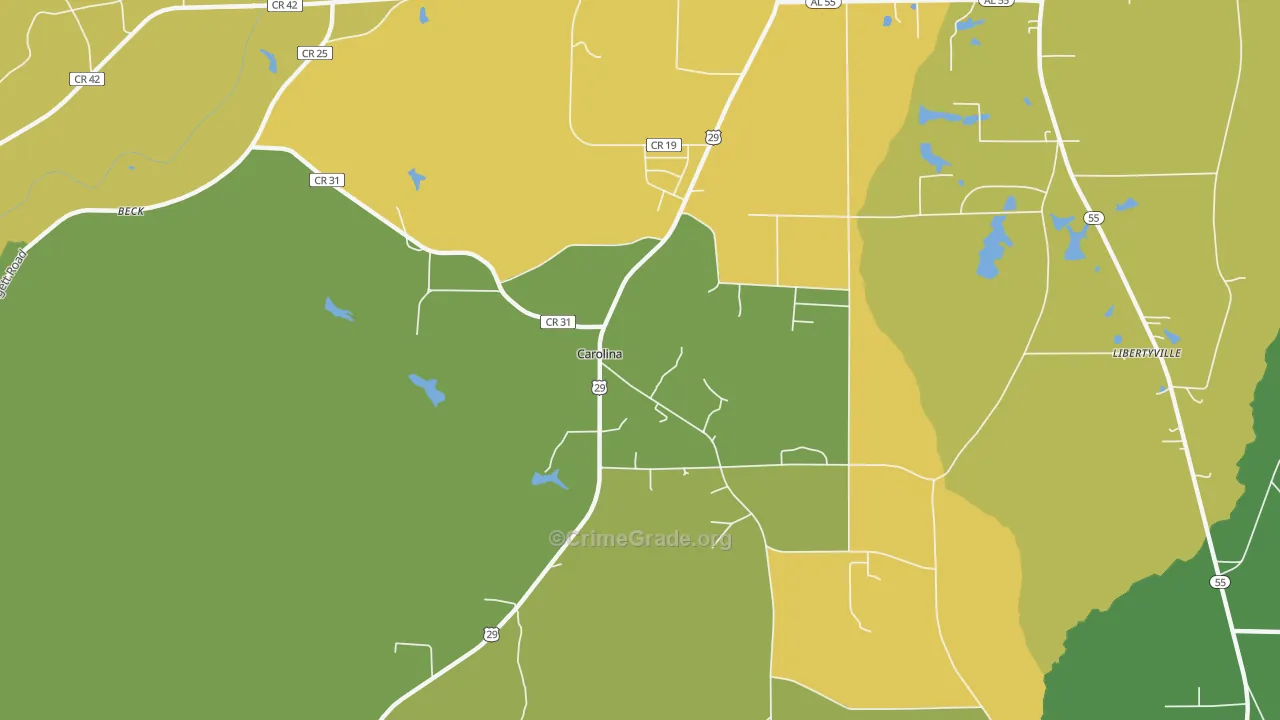 Carolina, AL Map of Murder Rates