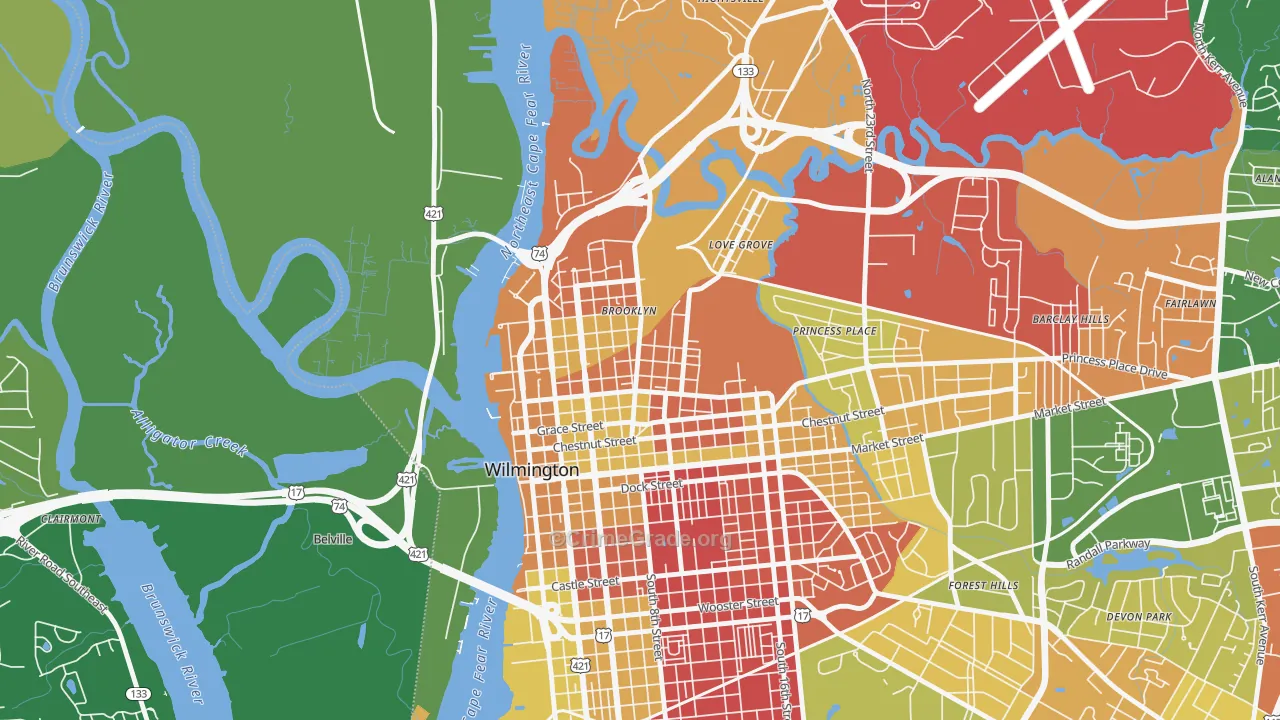 Carolina Heights, Wilmington, NC Map of Murder Rates