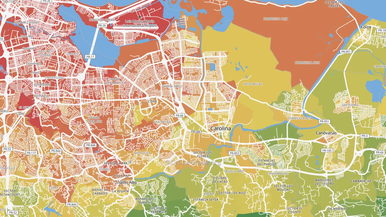 Carolina Municipio, PR Map of Murder Rates