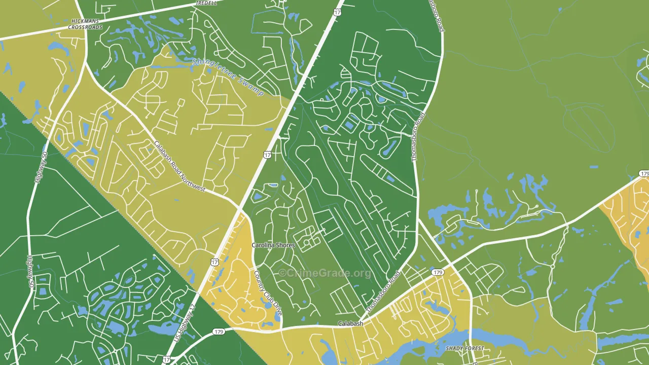 Carolina Shores, NC Map of Murder Rates