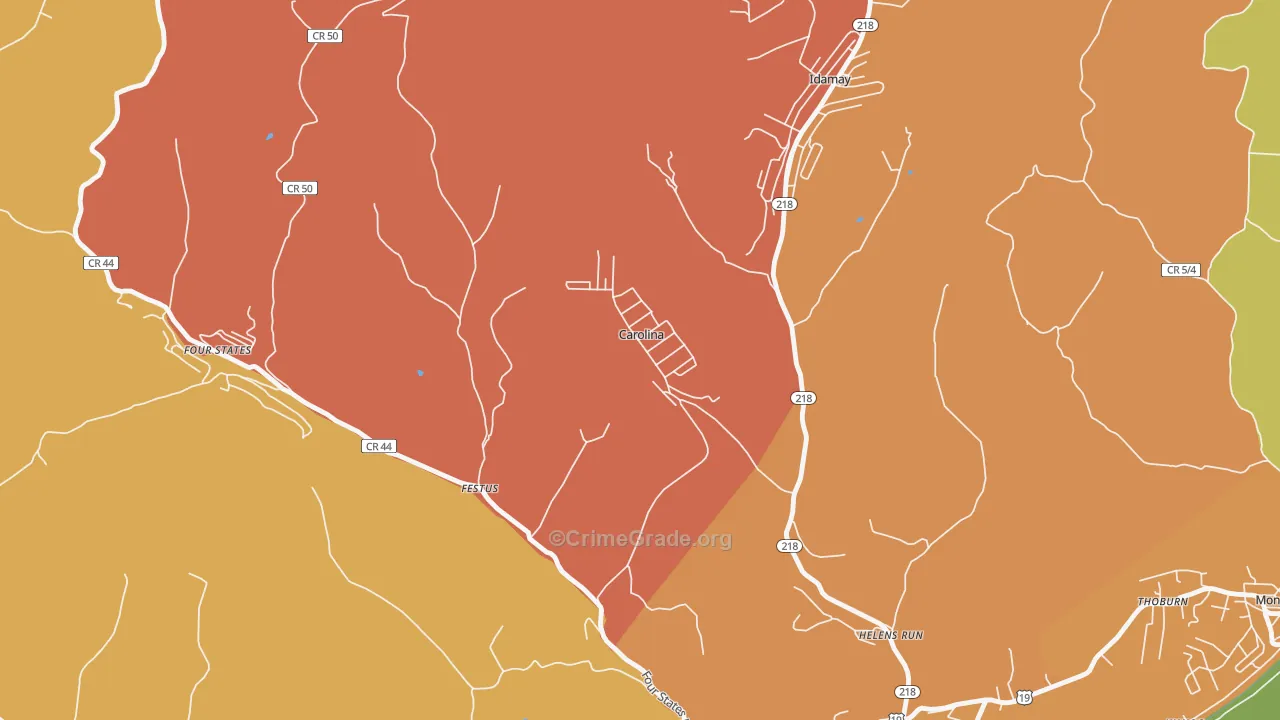 Carolina, WV Map of Murder Rates