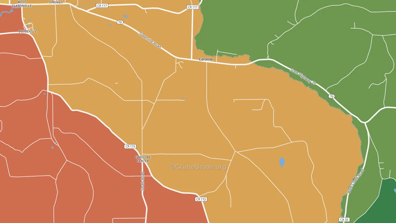 Caroline Center, NY Map of Murder Rates