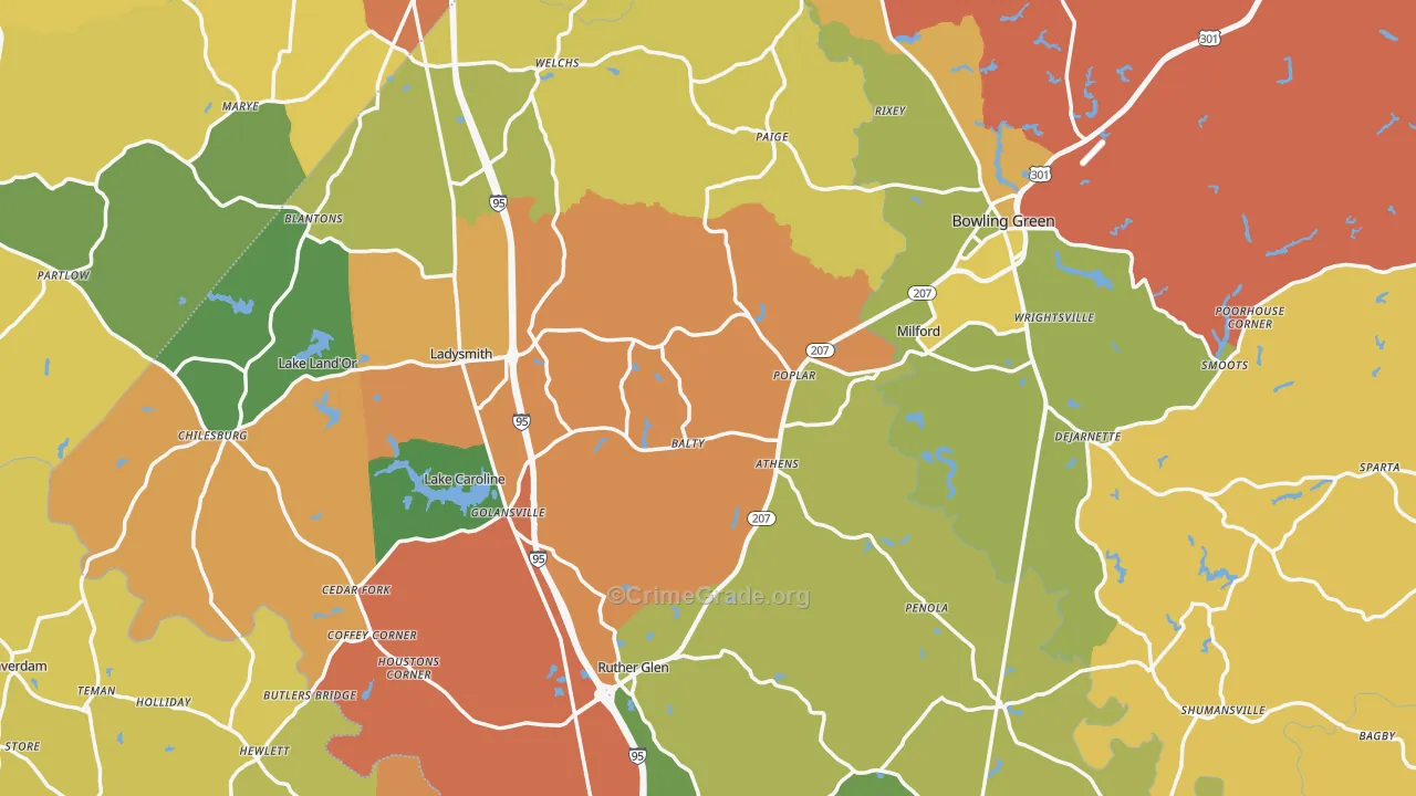 Caroline County, VA Map of Murder Rates