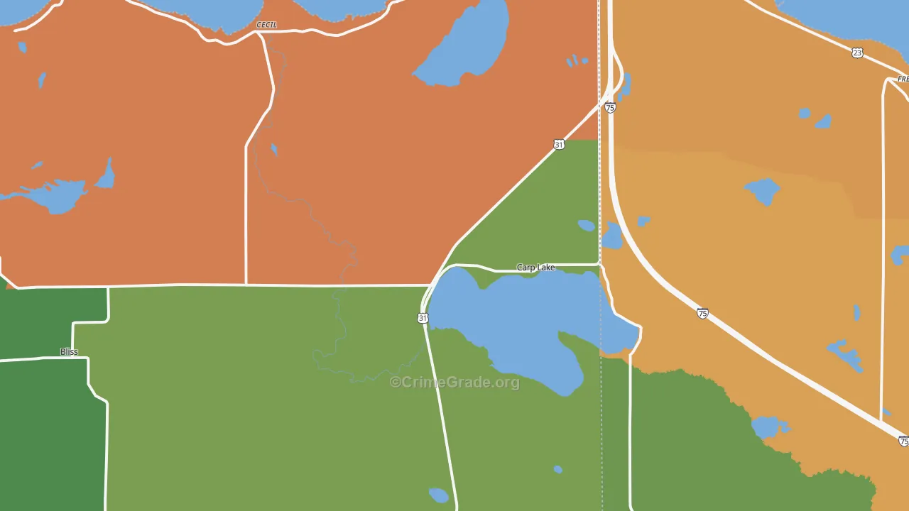 Carp Lake, MI Map of Murder Rates