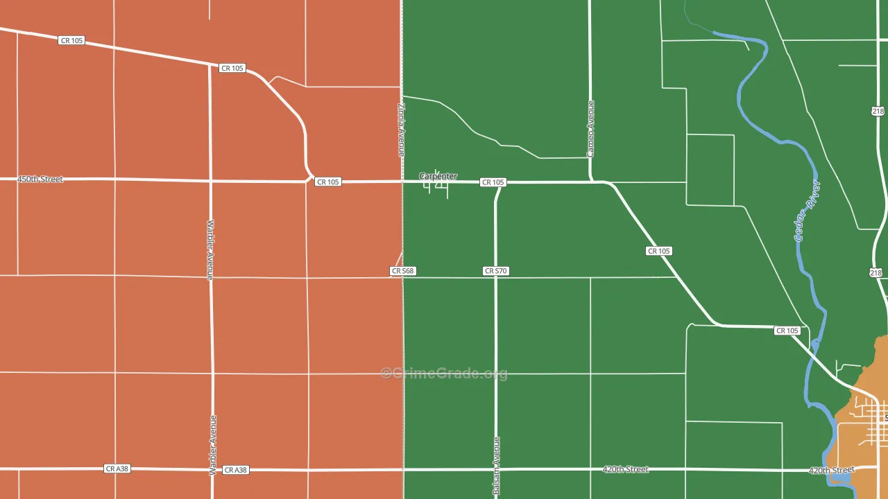 Carpenter, IA Map of Murder Rates