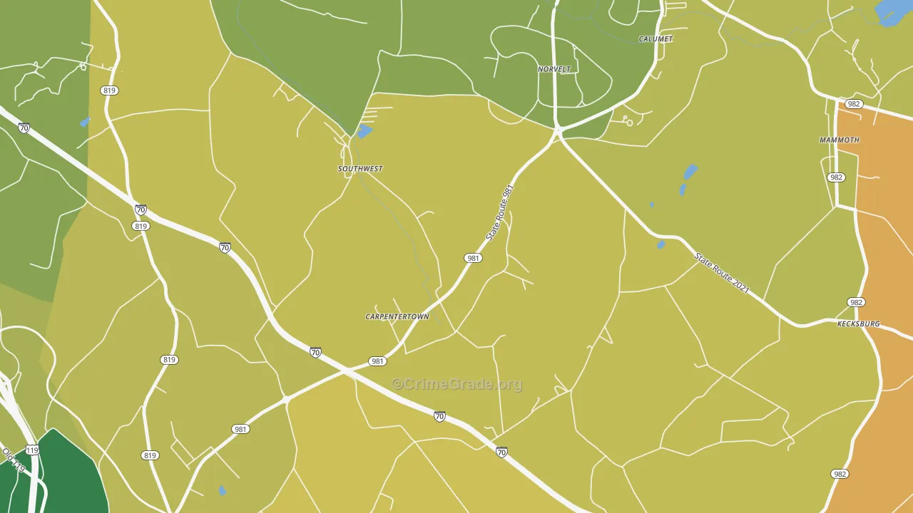 Carpentertown, PA Map of Murder Rates