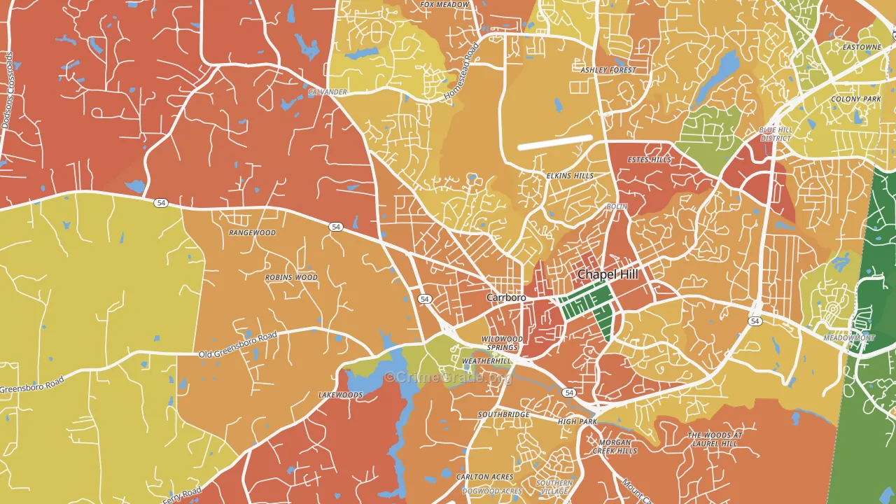 Carrboro, NC Map of Murder Rates