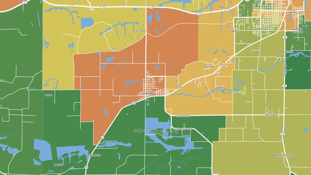 Carrier Mills, IL Map of Murder Rates