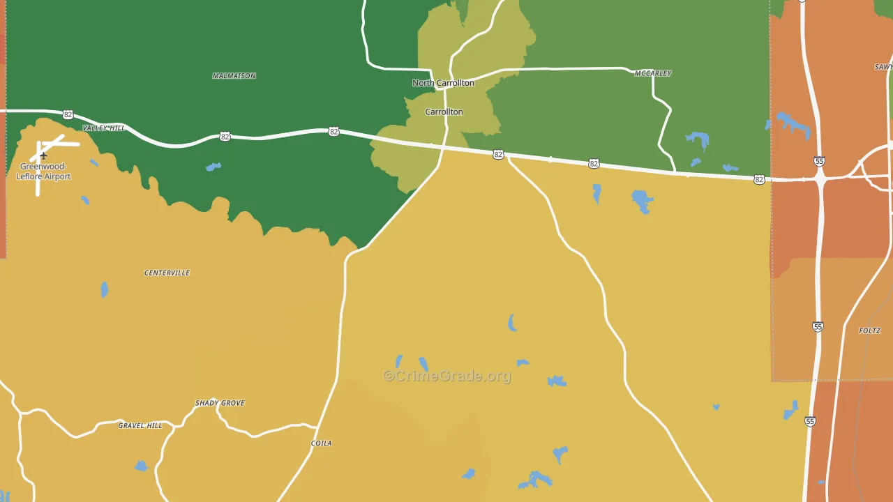Carroll County, MS Map of Murder Rates