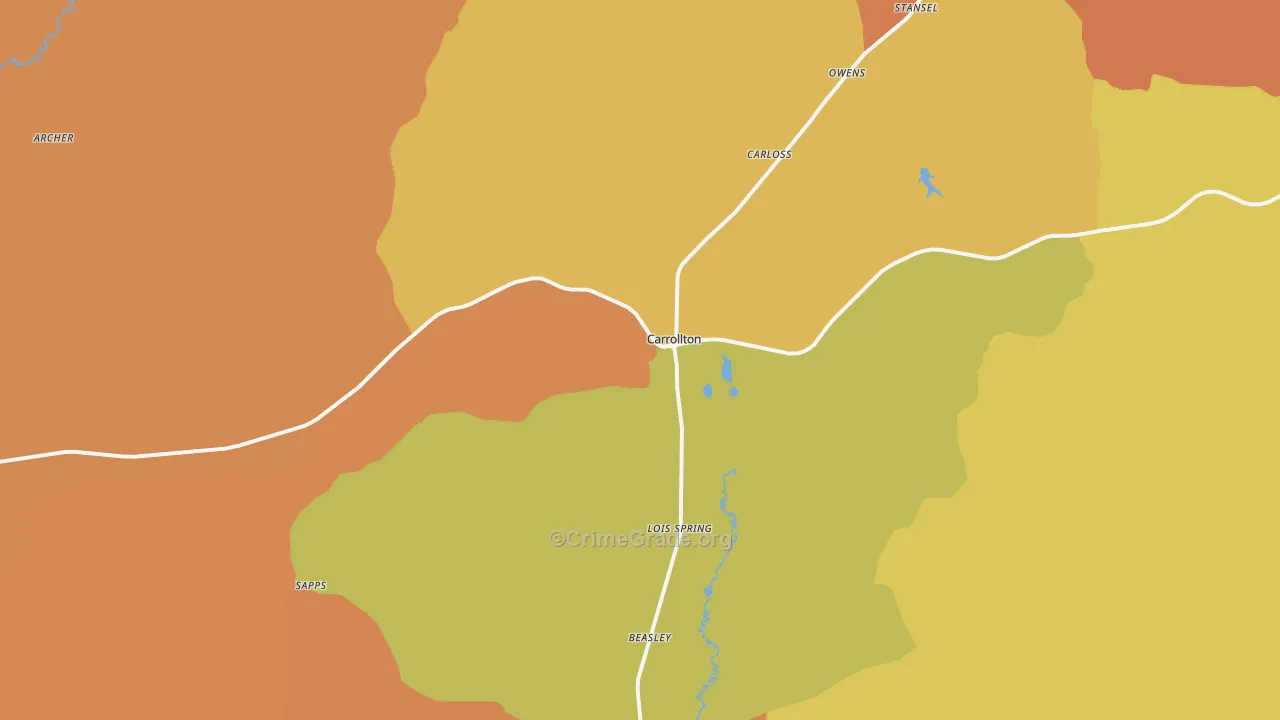 Carrollton, AL Map of Murder Rates