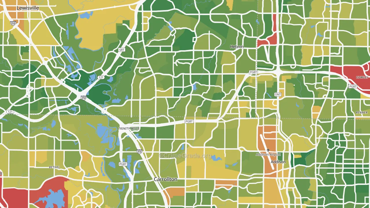 Carrollton, TX Map of Murder Rates