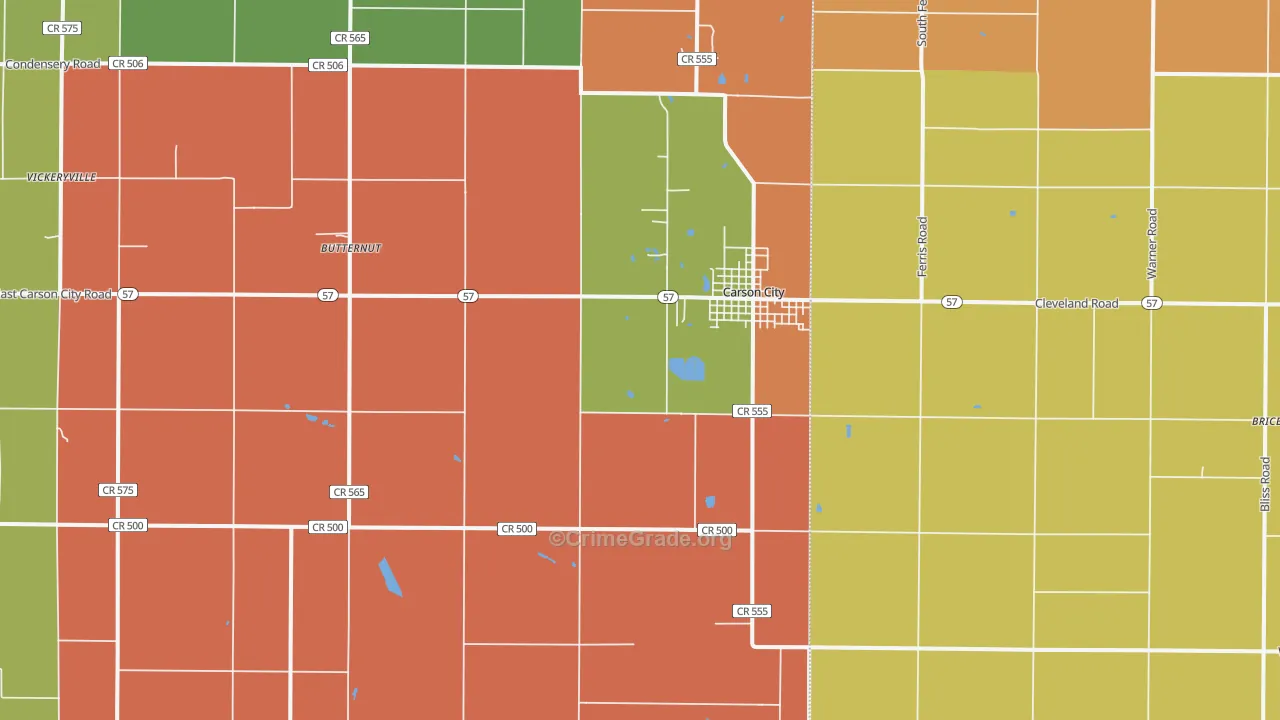Carson City, MI Map of Murder Rates