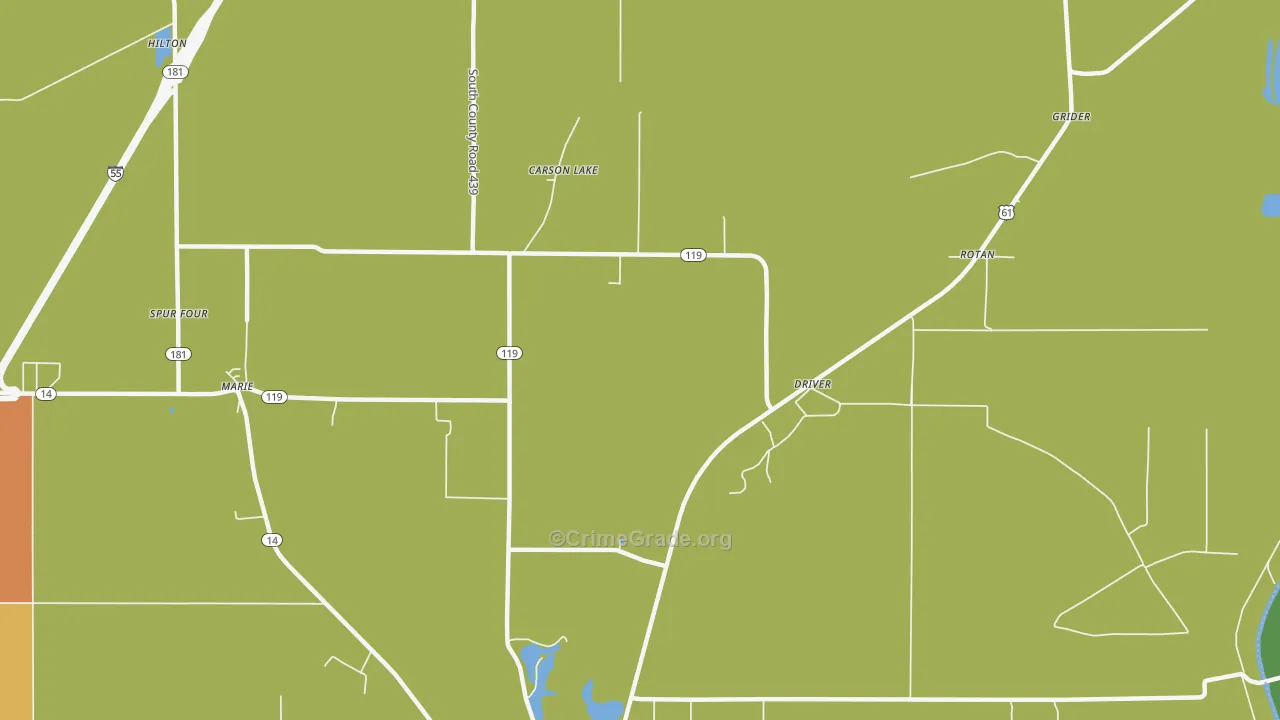 Carson Lake, AR Map of Murder Rates