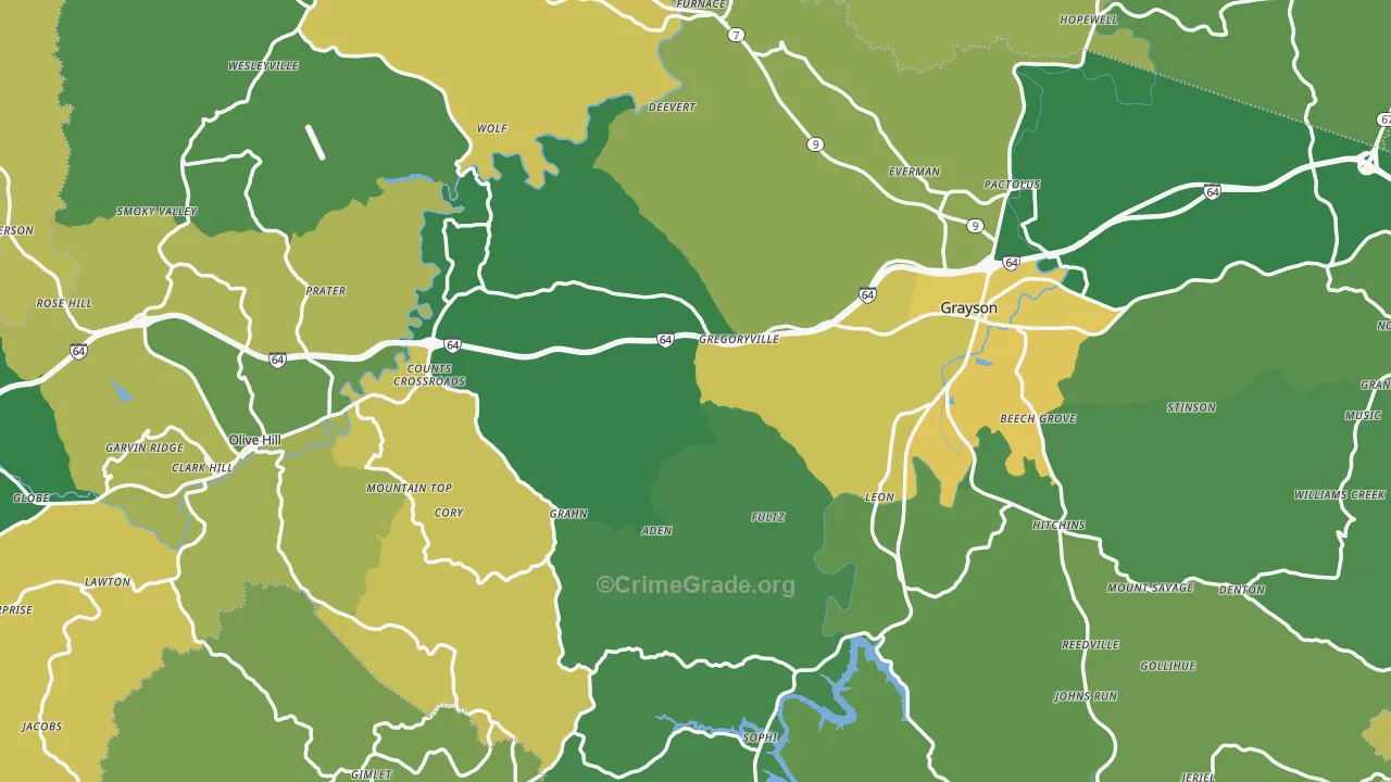 Carter County, KY Map of Murder Rates