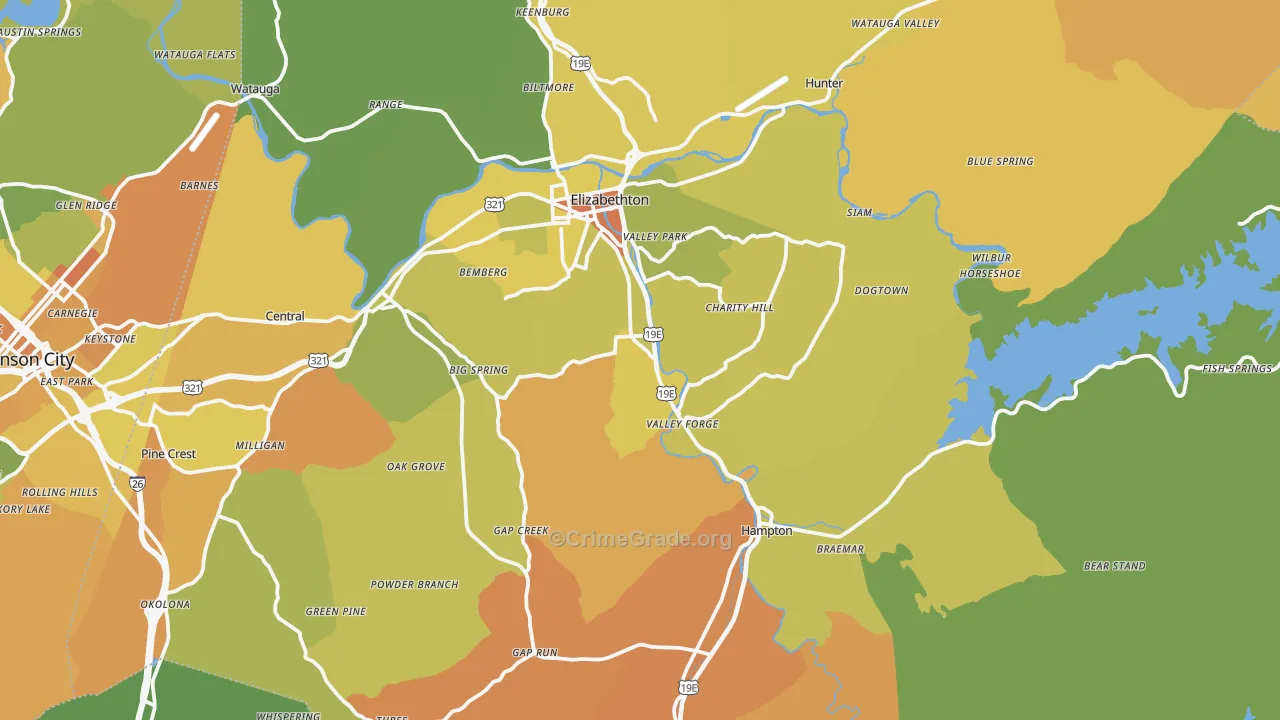 Carter County, TN Map of Murder Rates
