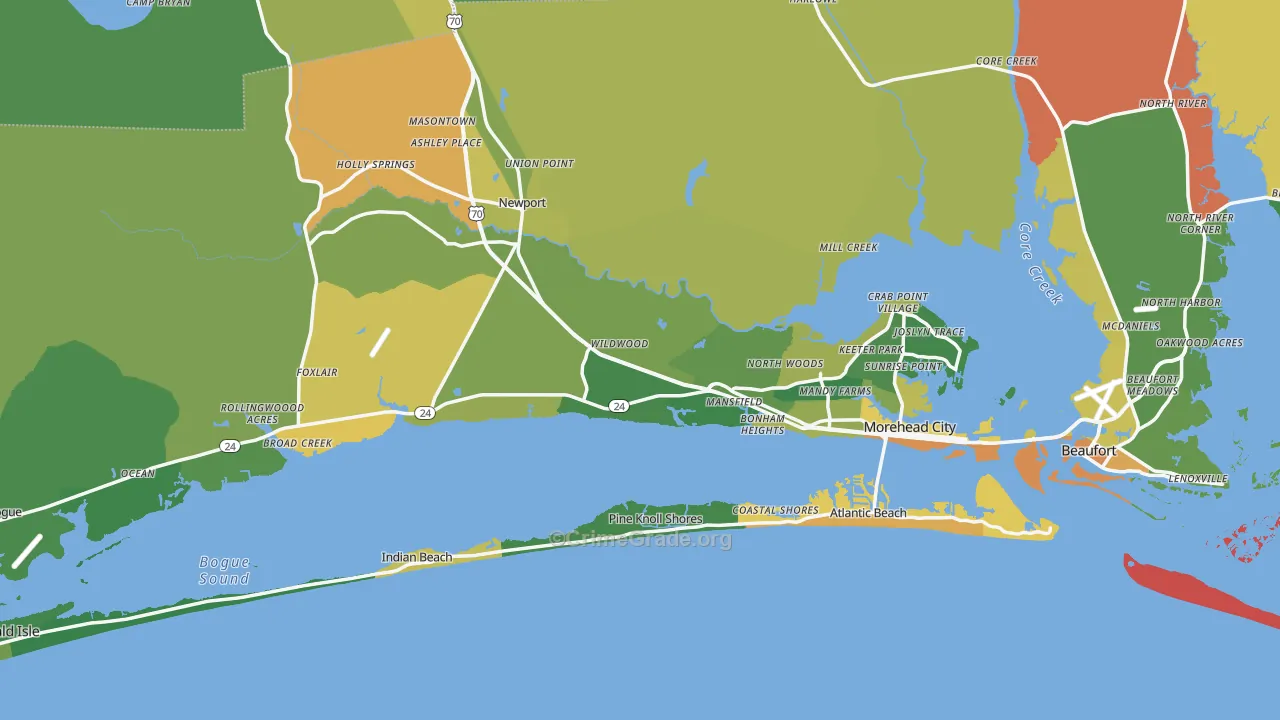 Carteret County, NC Map of Murder Rates