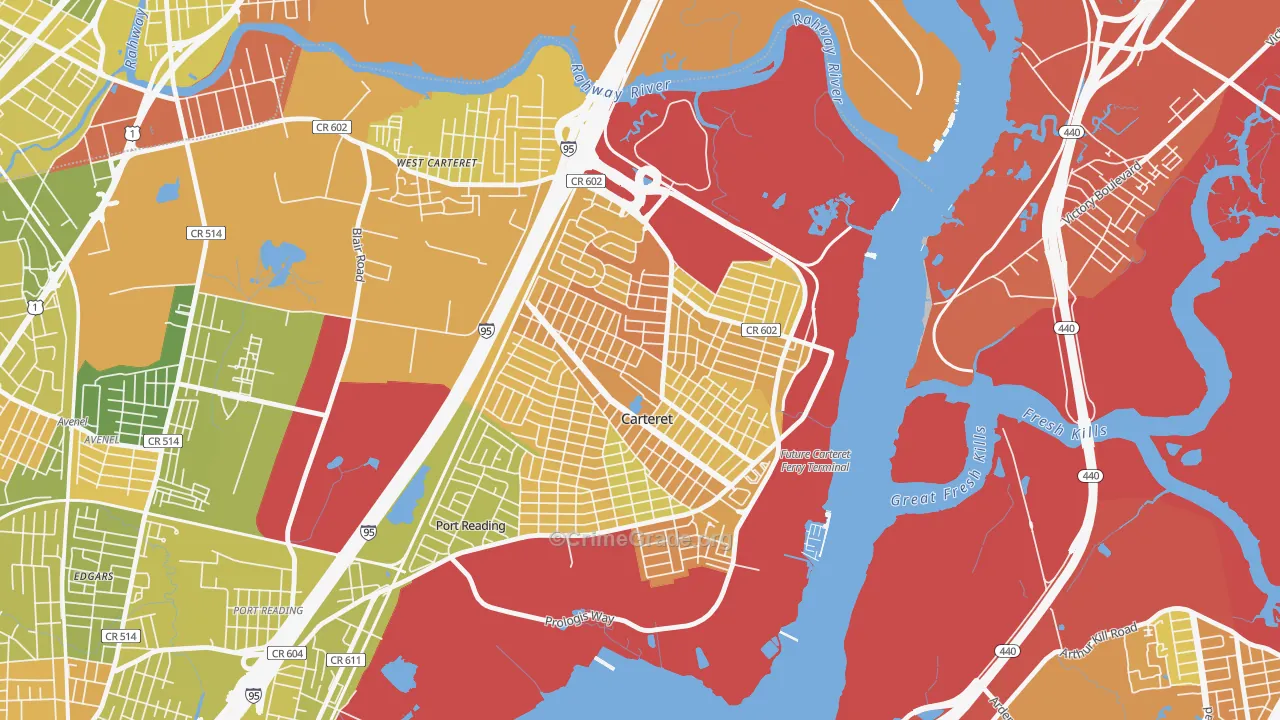 Carteret, NJ Map of Murder Rates