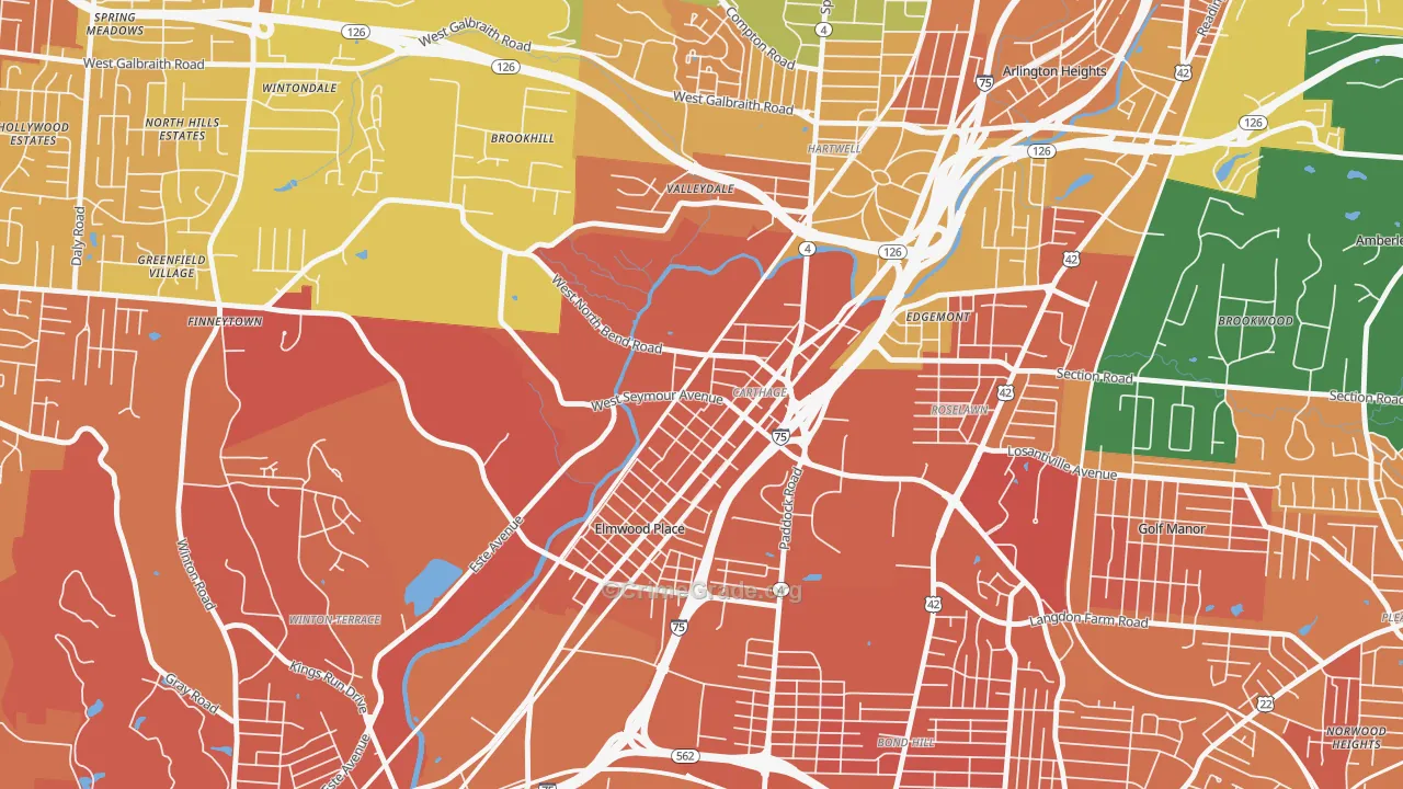 Carthage, Cincinnati, OH Map of Murder Rates