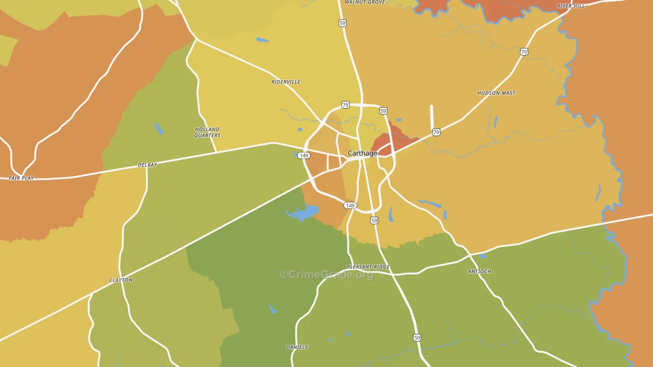Carthage, TX Map of Murder Rates