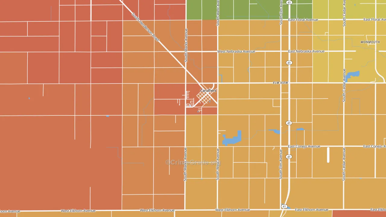 Caruthers, CA Map of Murder Rates
