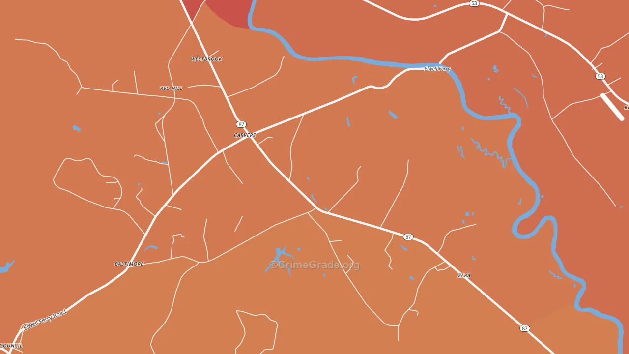 Carvers, NC Map of Murder Rates