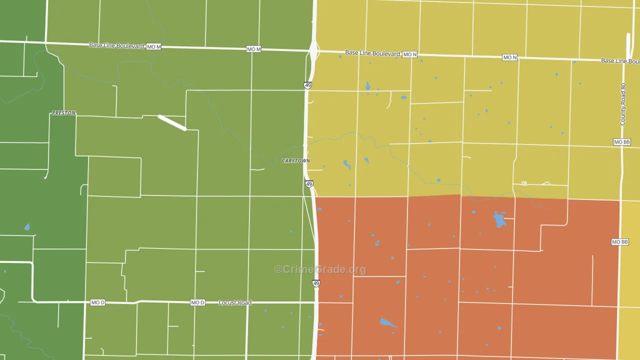 Carytown, MO Map of Murder Rates
