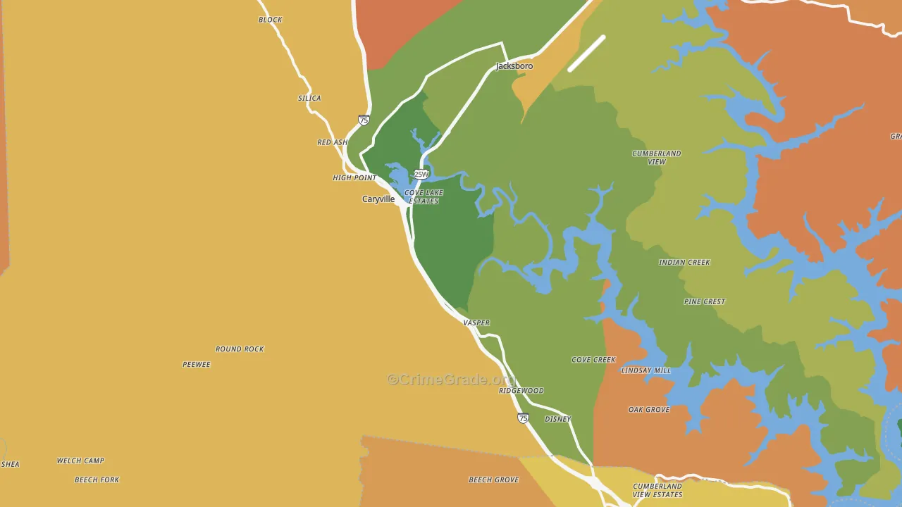 Caryville, TN Map of Murder Rates