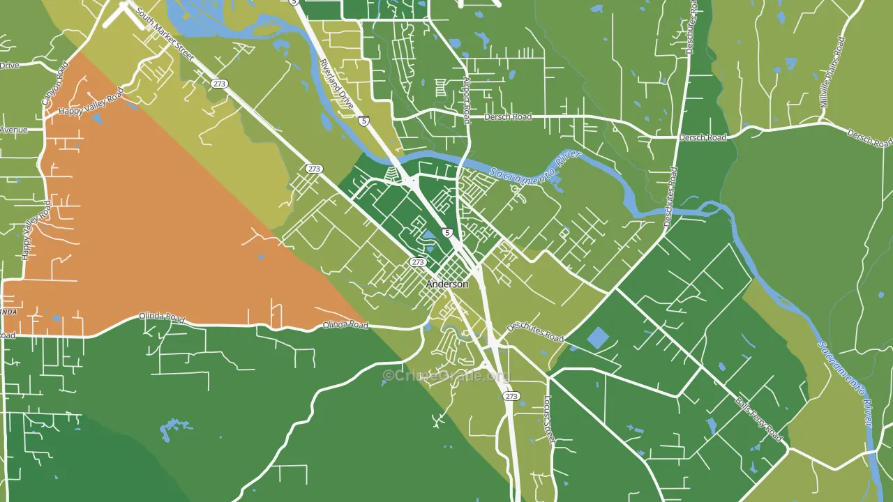 Cascade, Anderson, CA Map of Murder Rates