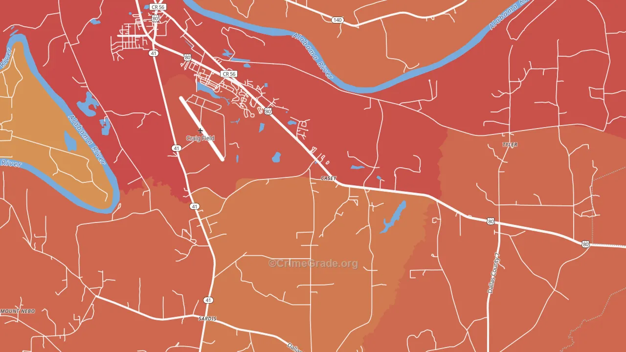 Casey, AL Map of Murder Rates