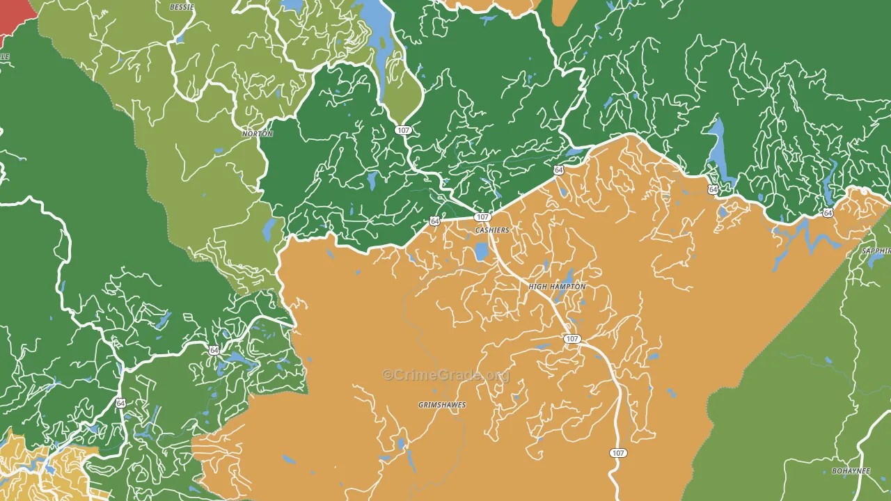 Cashiers, NC Map of Murder Rates
