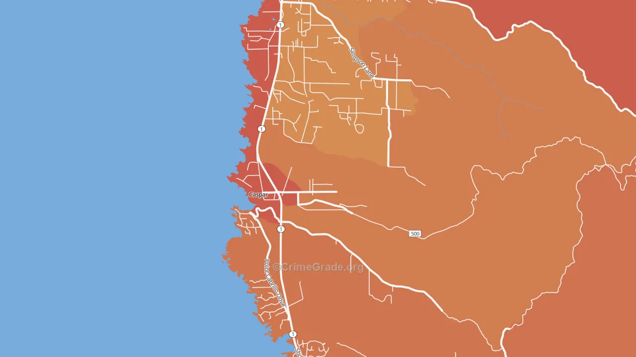 Caspar, CA Map of Murder Rates