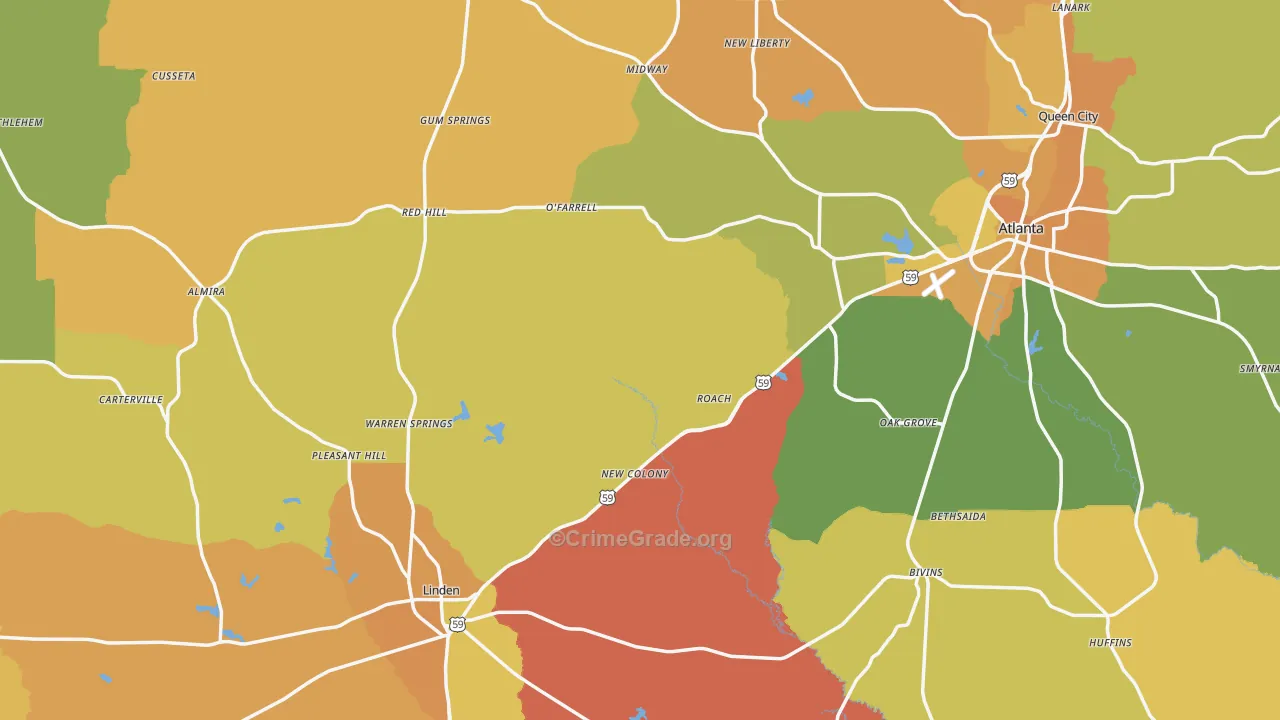Cass County, TX Map of Murder Rates