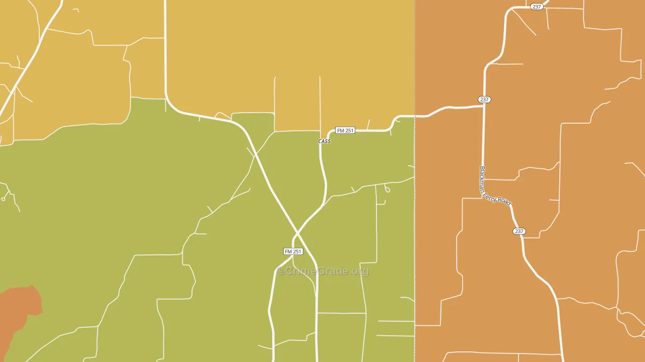 Cass, TX Map of Murder Rates