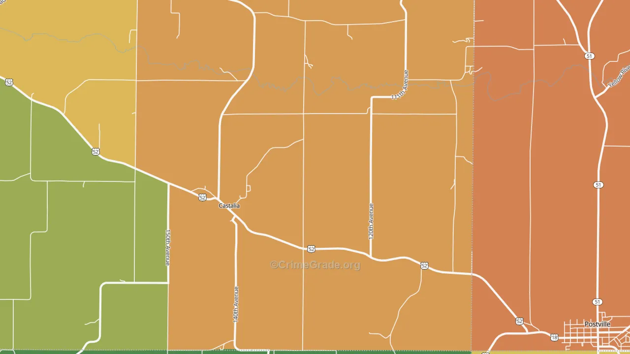 Castalia, IA Map of Murder Rates