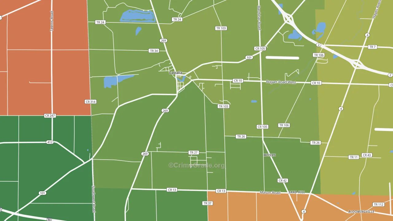 Castalia, OH Map of Murder Rates