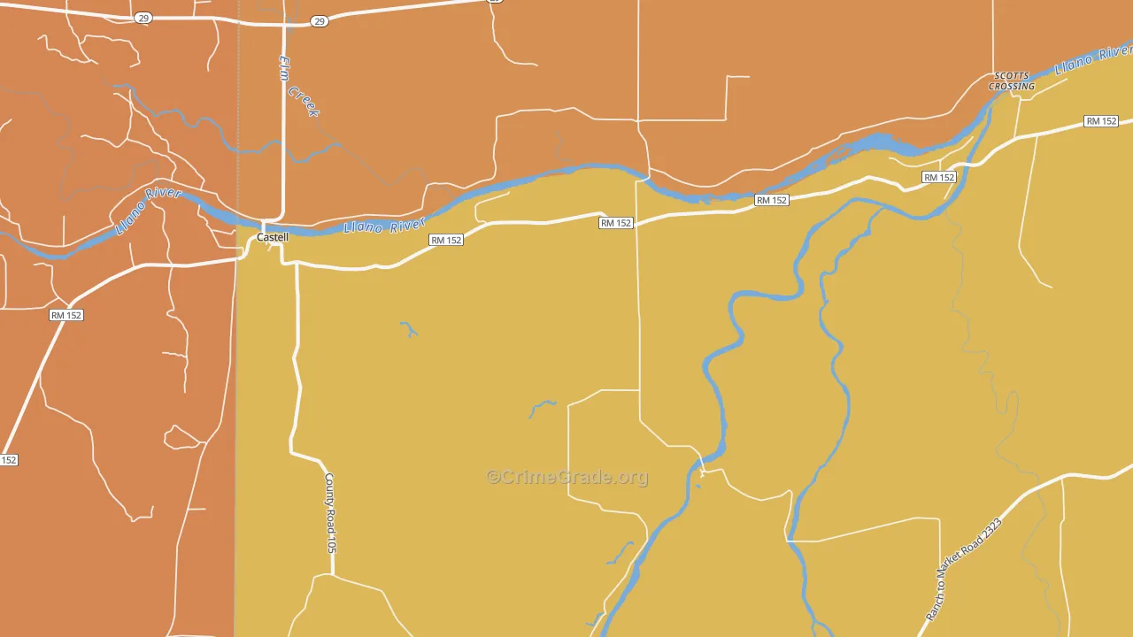 Castell, TX Map of Murder Rates