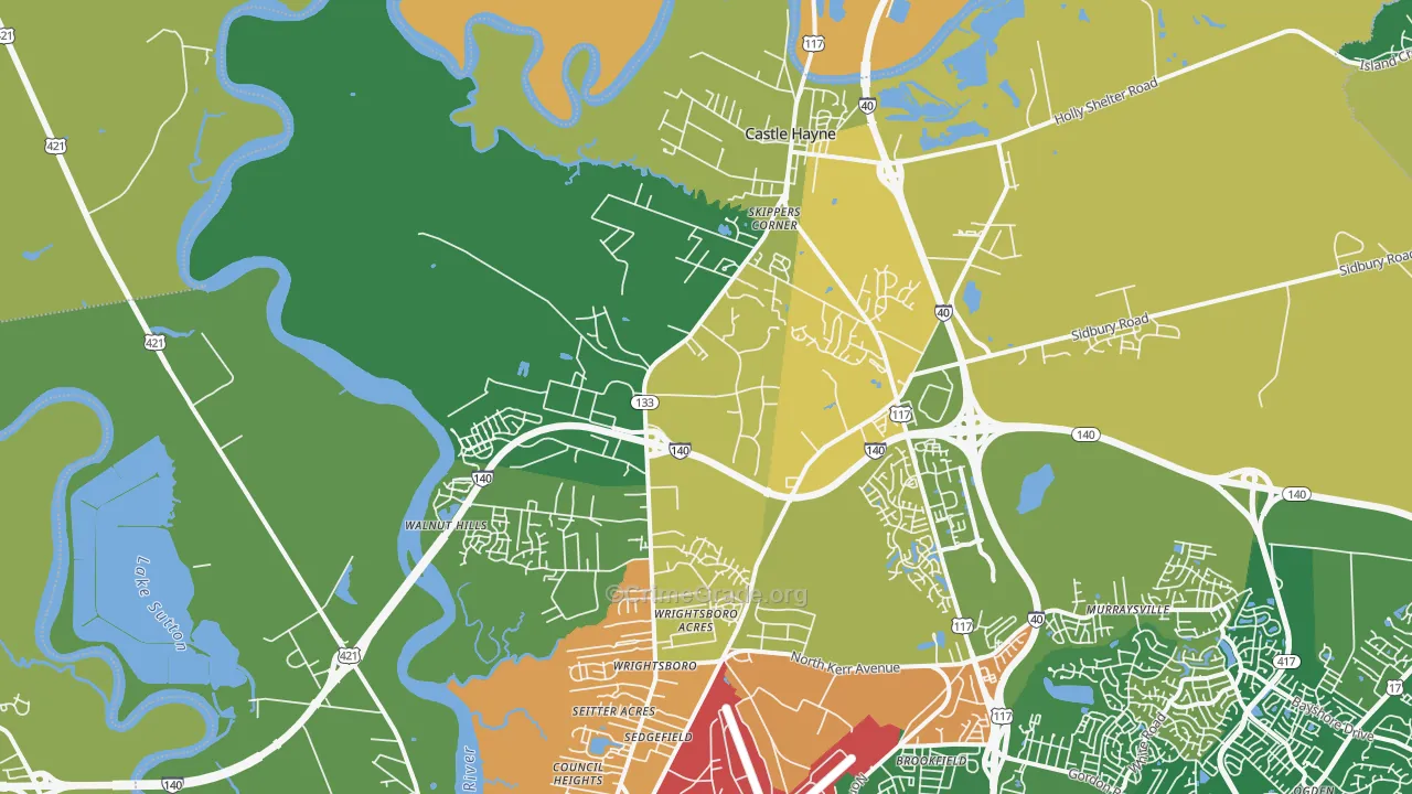 Castle Hayne, NC Map of Murder Rates