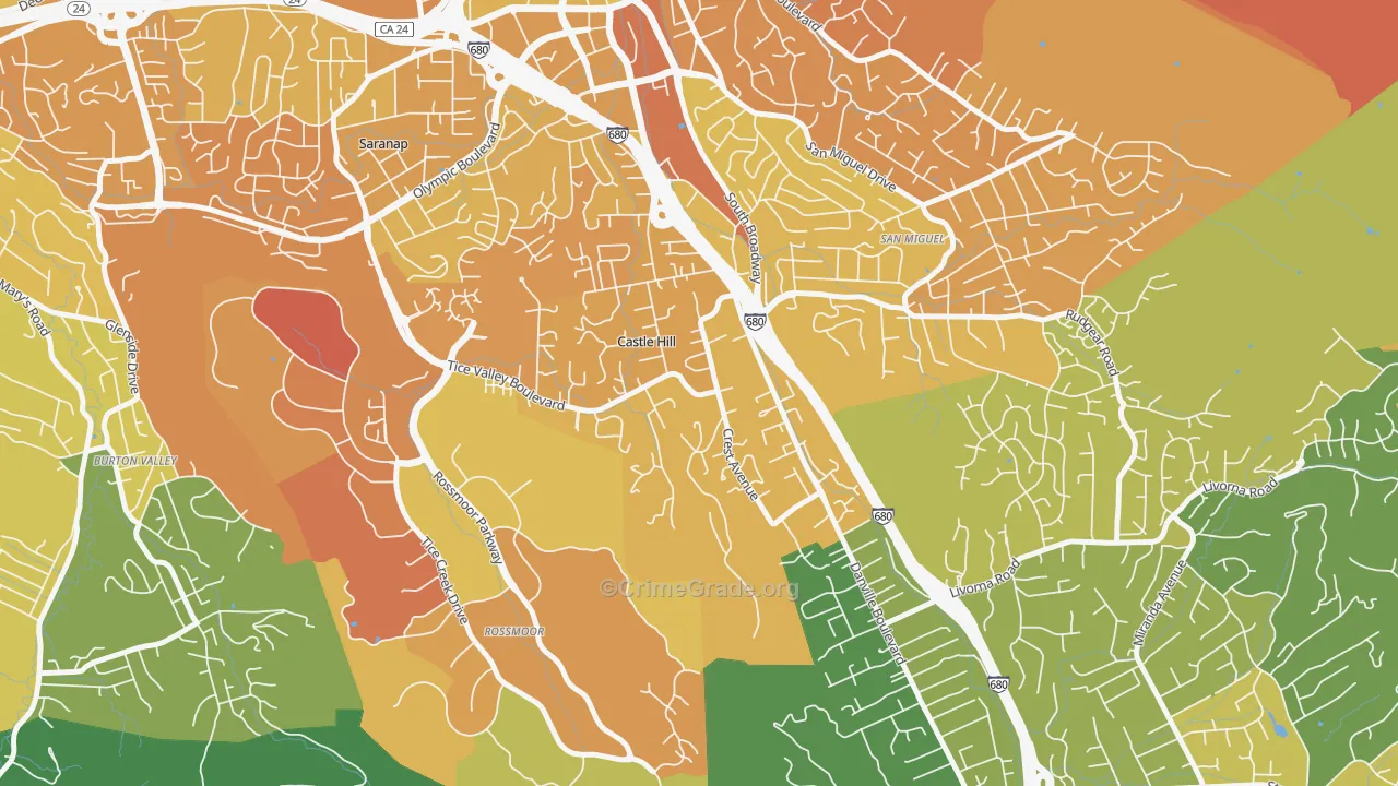 Castle Hill, CA Map of Murder Rates