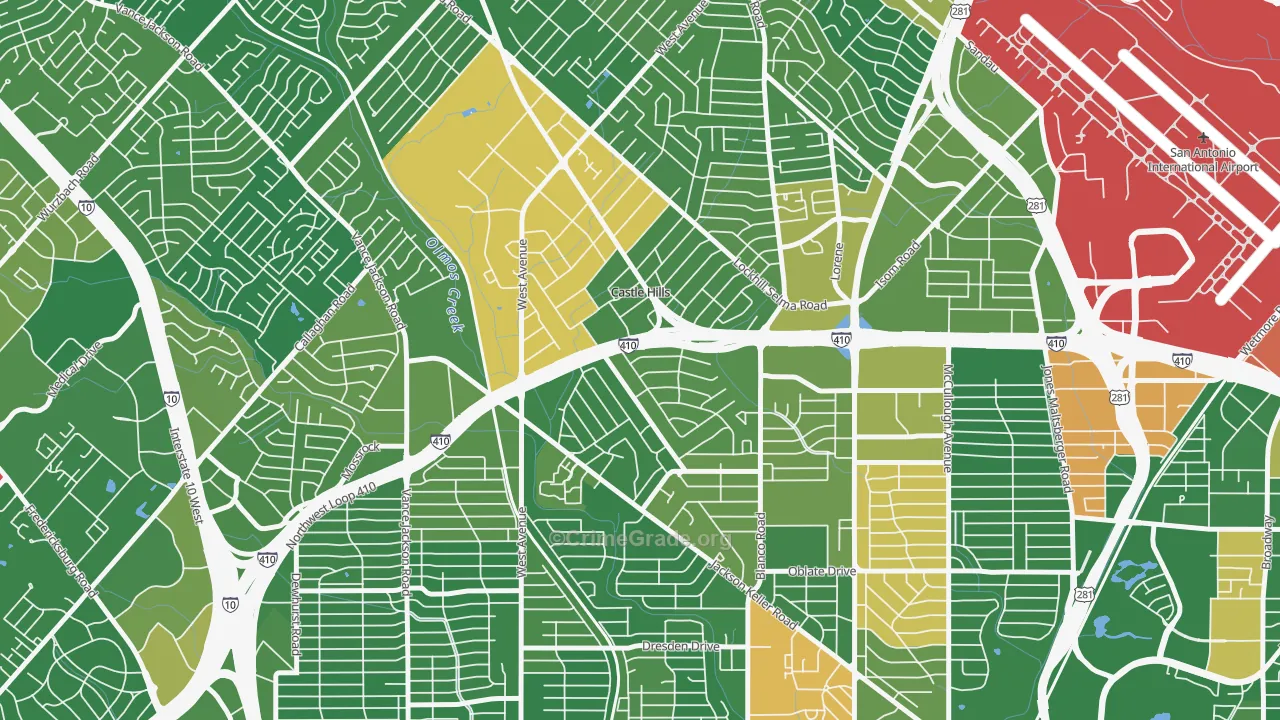 Castle Hills, TX Map of Murder Rates
