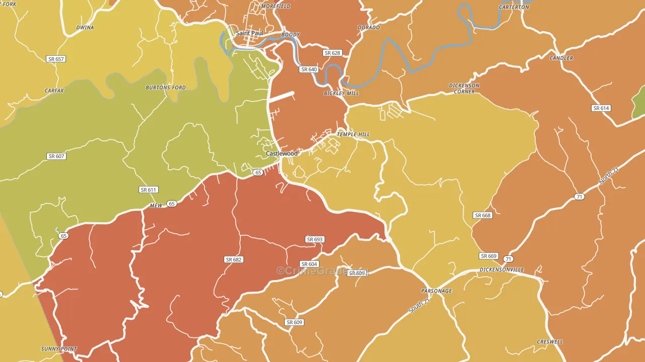 Castlewood, VA Map of Murder Rates