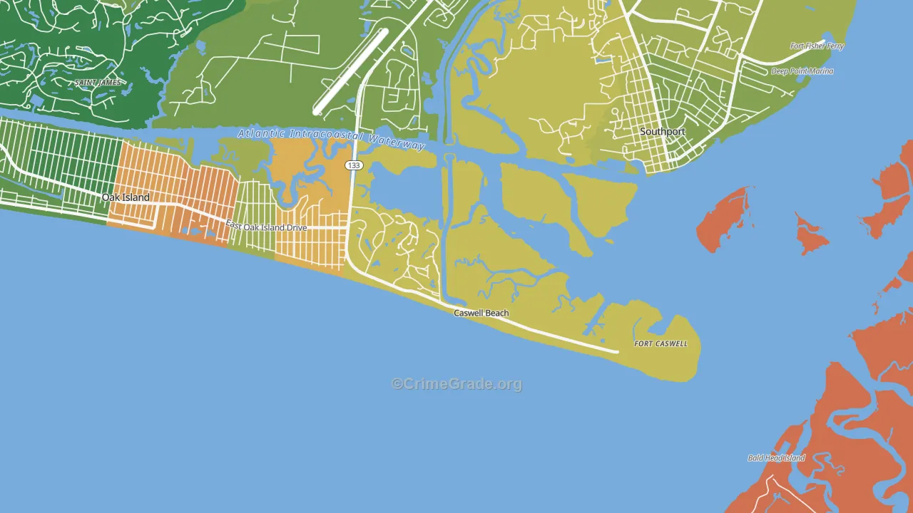 Caswell Beach, NC Map of Murder Rates