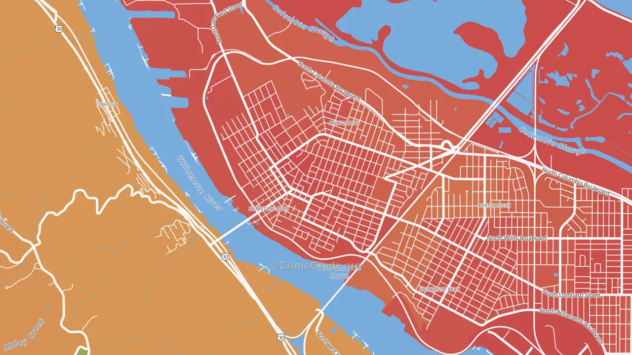 Cathedral Park, Portland, OR Map of Murder Rates