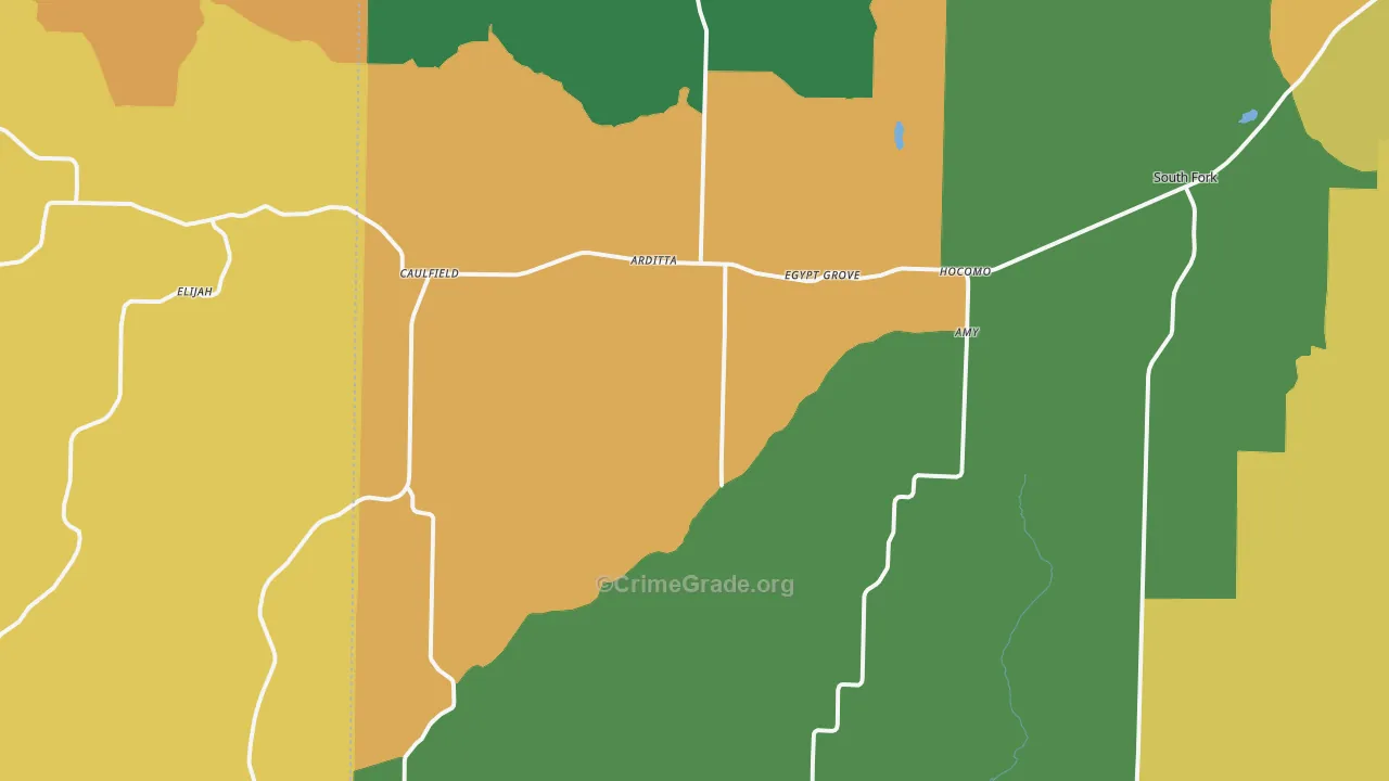 Caulfield, MO Map of Murder Rates